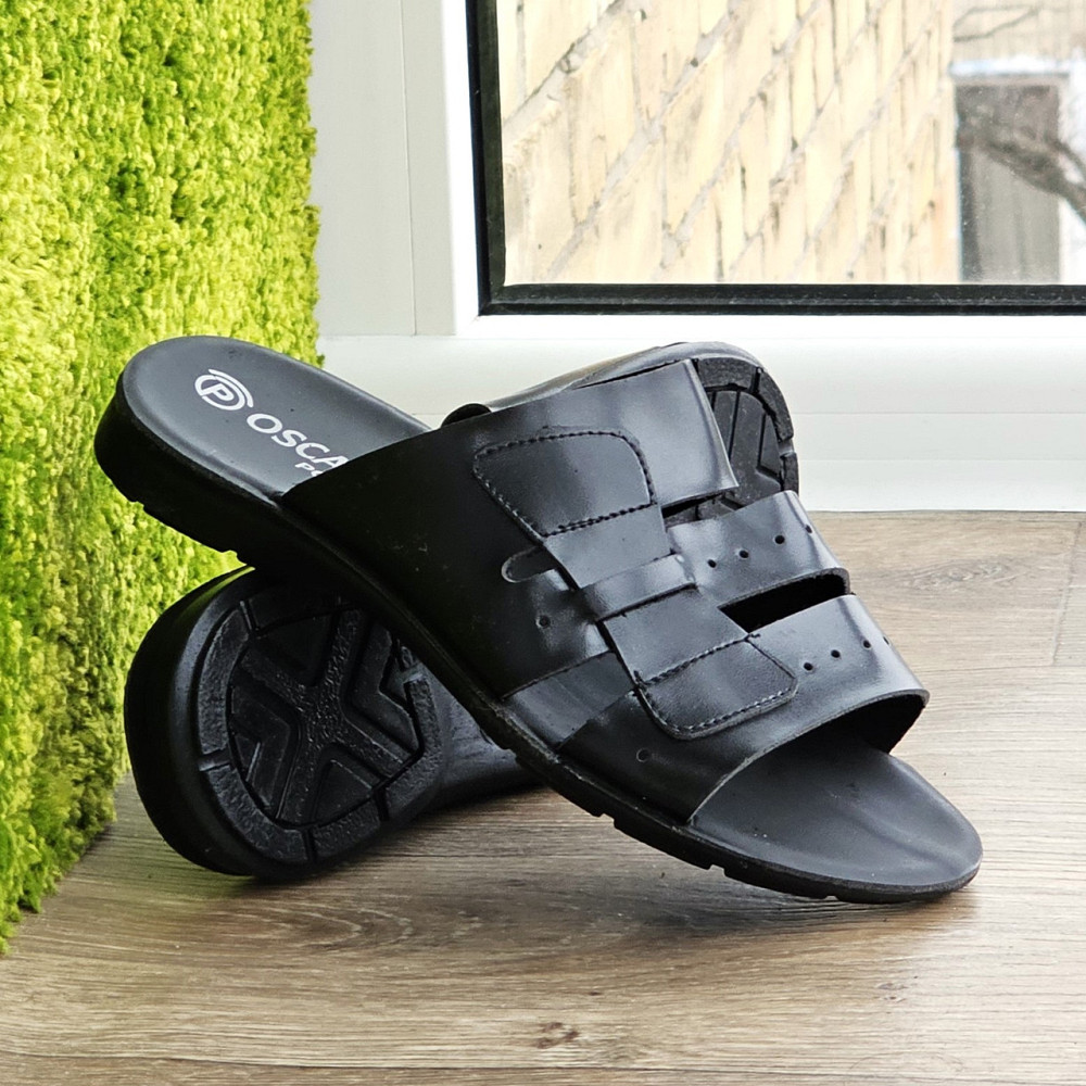 Мужские Шлёпанцы Тапочки Сланцы Чёрные Кожаные (размеры: 41,42,43,45) Днепр - изображение 2