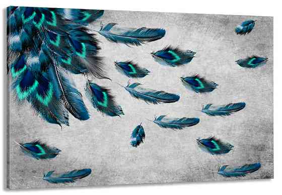 Картина полотно у вітальню / спальню   Пір'я Павича  MLP_279 ( 60х30см ) 70x140 см Київ