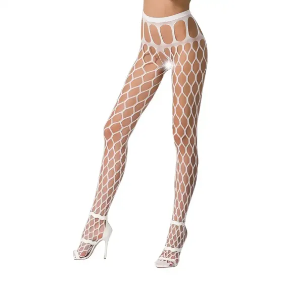 Еротичні колготки-бодістокінг Passion S021 white, в крупну сітку з високим паском Львів
