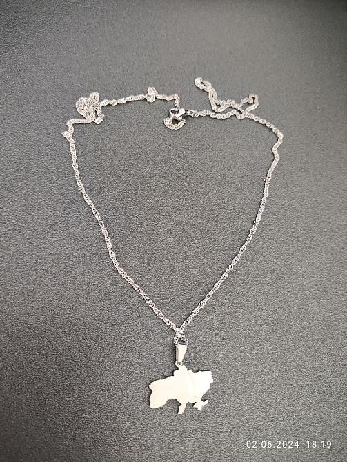 Кулон з ланцюжком "Карта України" Сріблястий Сміла - фото 2