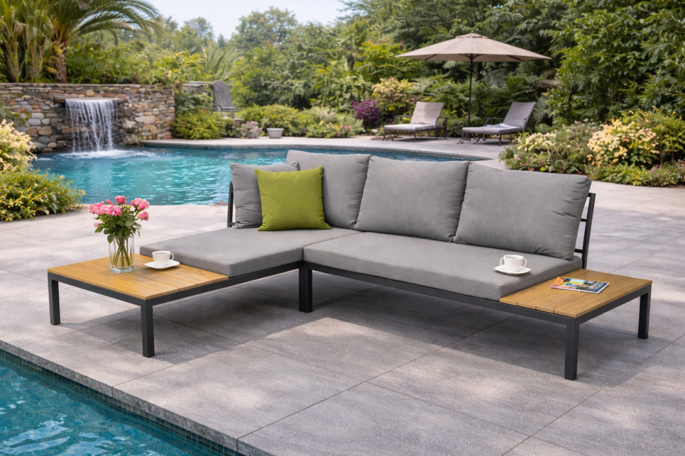 Комплект садових меблів LAGOS (кутовий диван + столик) зі сталі, з подушками, Сірий (Польща) Київ - фото 10