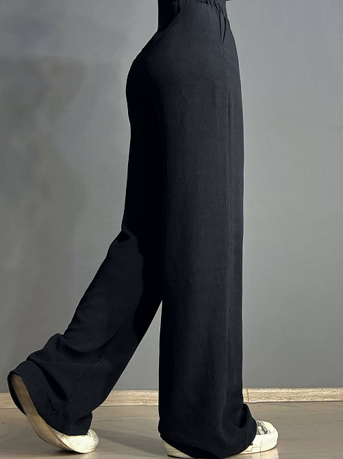 Брюки жіночі 0712 жатка палаццо на резинці чорні , чорний, S Київ - фото 5