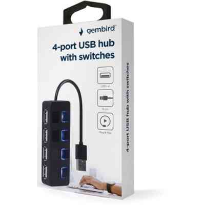 Концентратор Gembird USB 2.0 4 ports switch black (UHB-U2P4-05) Винница