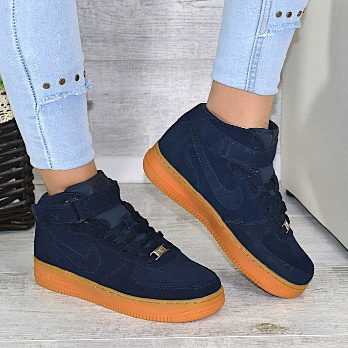 Термо Кросівки Nike Високі Сині Жіночі Форси Замшеві Найк Єврозима (розміри: 37,38,39,40,41) Дніпро - фото 1