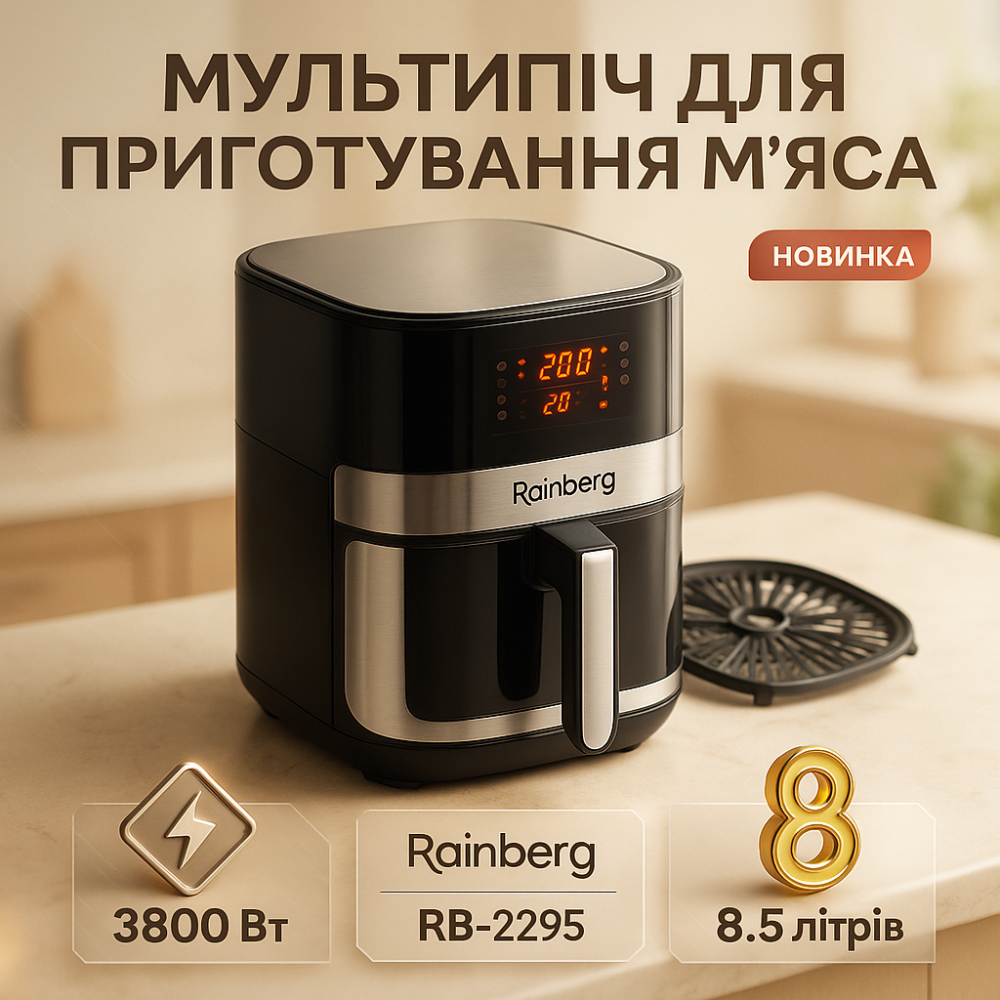 Безмасляна фритюрниця для кухні Rainberg RB-2295 3800 Вт, Фритюрниця для приготування без олії GT-87 Львів - фото 8