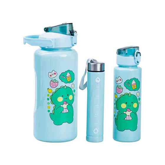 Набор многоразовых бутылок 3 в 1 Дракоша 0.3л 0.7л 2л Мятный HPZSB120013M Киев