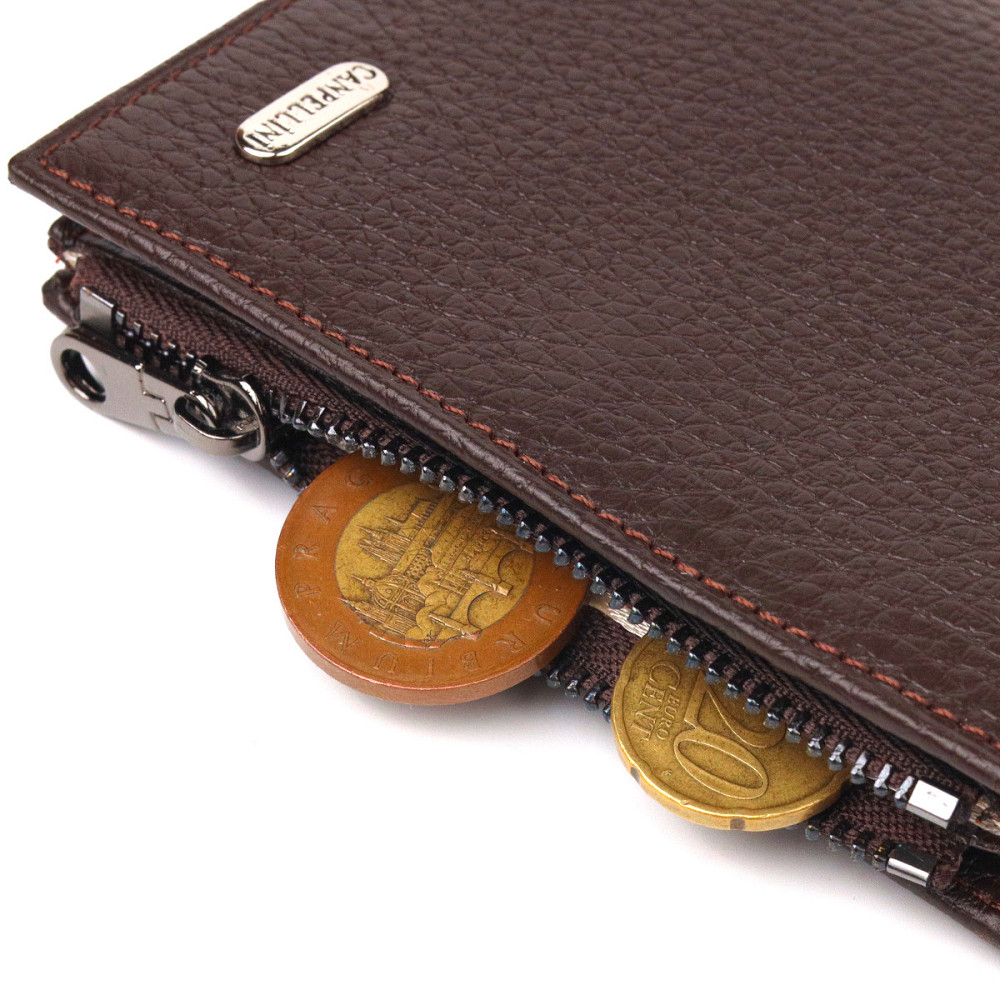 Чоловічий компактний вертикальний гаманець з натуральної шкіри Коричневий (CANPELLINI) Київ - фото 1