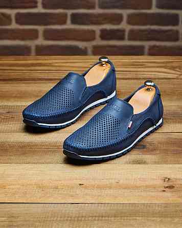 Літні шкіряні туфлі-макасини сині Харків