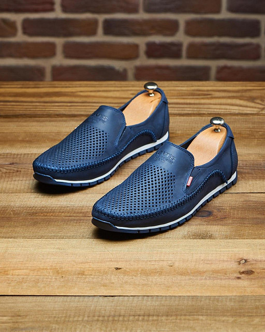 Літні шкіряні туфлі-макасини сині Харків - фото 6