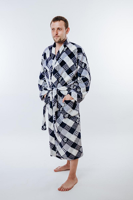 Халат чоловічий домашній довгий, темно-синій топ 56/58 Крохатушка одяг Київ - фото 1