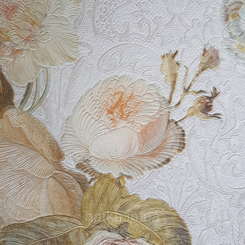 Шпалери метрові вінілові на флізелін Yuanlong Samsara квіти троянди, півонії жовті блакитні на пісочному Київ - фото 4