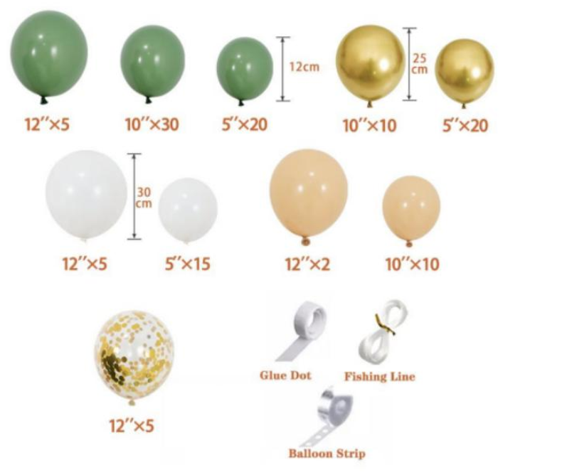 Набір повітряних кульок латексних золоті, бежевий, прозорі, зелені, білі Кам'янець-Подільський - фото 2