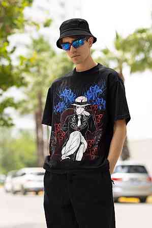 Футболка з аніме принтом Вбивця демонів оверсайз (S/M/L) Чорний AnimeJ0847 Дніпро