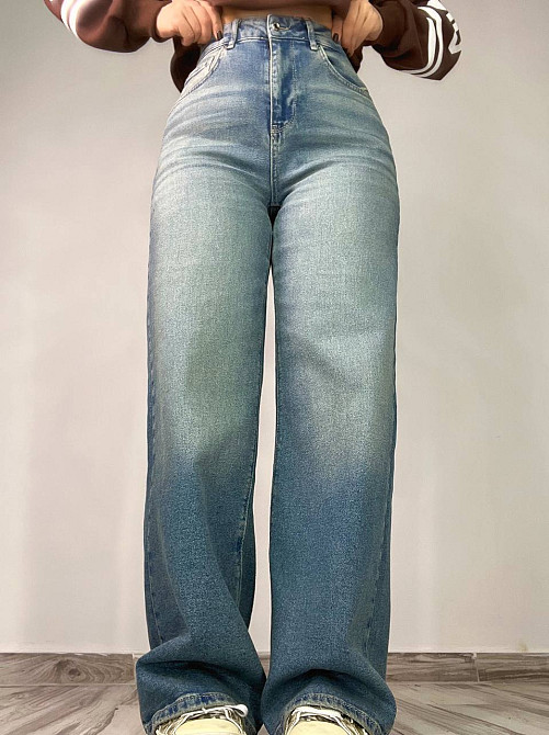 Джинси жіночі Zeo Basic 4741 palazzo jeans висока талія широкі палаццо стрейчеві вінтажні блакитні, блакитний, 36, 36, 74 см, 103 см Київ - фото 1