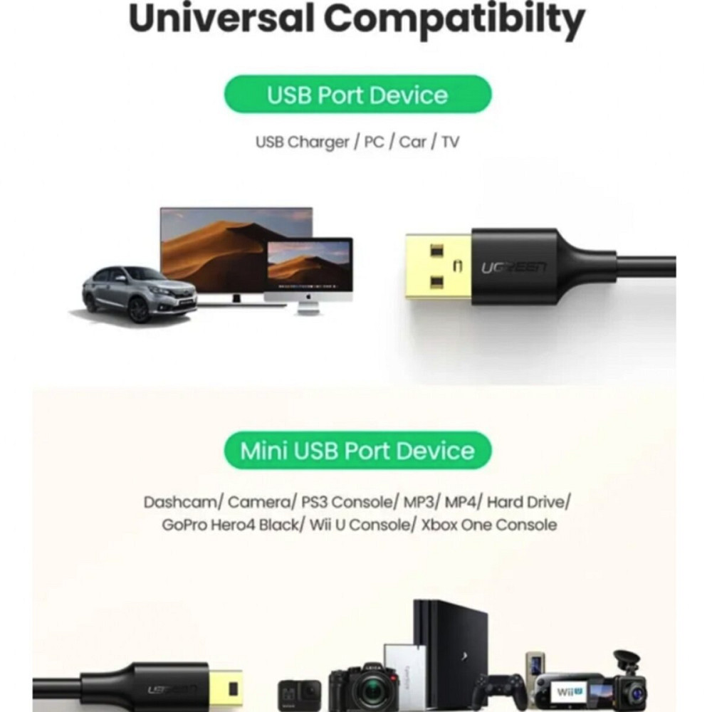 Перехідник UGREEN US132 USB 2.0 A Male to Mini 5 Pin Male Cable 1m (Black)(UGR-10355) (UGR-10355) Киев - изображение 4