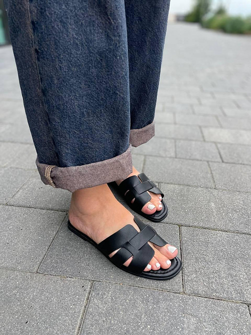 YES MILE Зручні жіночі шльопанці зі штучної шкіри чорні на низькому ходу YES MILE SF-16 р. 36-4 Коломия - фото 4