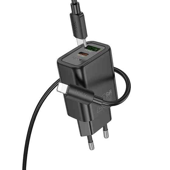 Мережевий зарядний пристрій з кабелем HOCO N61 Gentle PD20W+QC3.0 charger set(C to iP) Black Одеса