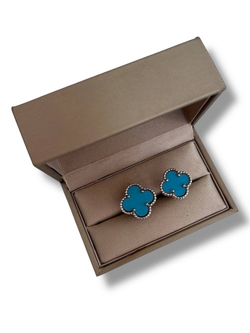 Van Cleef  кольцо в посеребрении / кольцо клевер голубое летнее Одесса - изображение 4