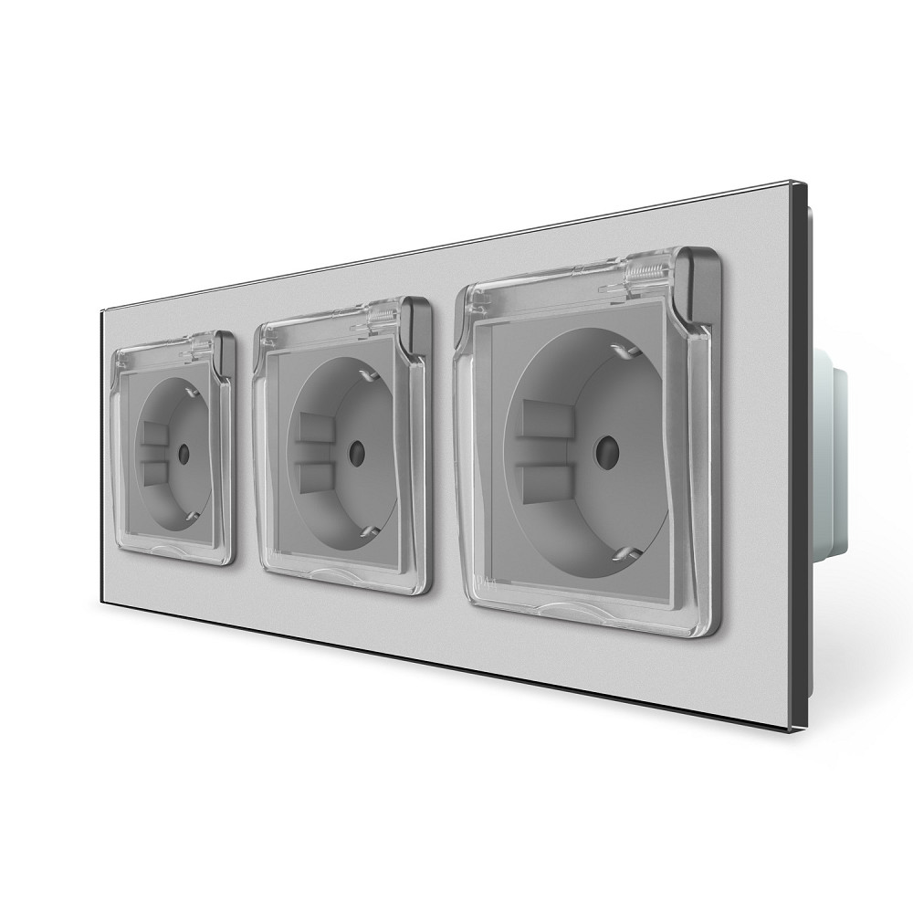 LIVOLO Потрійна електрична розетка вологозахисна з кришкою IP44 з заземленням, LIVOLO, сіра, ск Коломыя - изображение 1