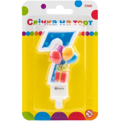 Свічка Maxi двостороння "7" із зображенням надувних кульок висотою 7,62 см (MX622069-7) Вінниця - фото 1