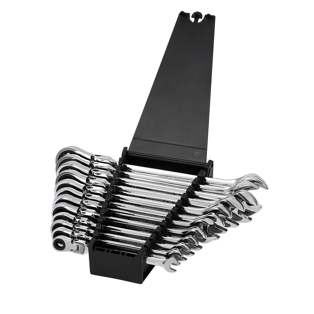 Набор комбинированных ключей с трещоткой и карданом WINSO PRO Cr-V, 12 шт (7–19 мм), в чехле Киев - изображение 2