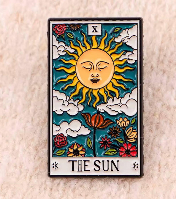 Пін значок карта Таро Сонце, емальований значок The Sun, брошка таро аксесуар Київ - фото 1