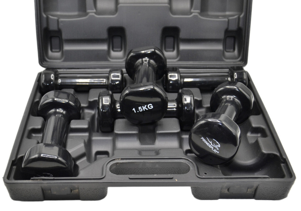 Набір гантелей для занять фітнесом вдома і в тренажерному залі в кейсі 9 кг чорного кольору Fitness Dumbells Київ - фото 5