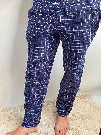 Мужской домашний костюм из муслиновой ткани на пуговицах Синий XS-S Харьков