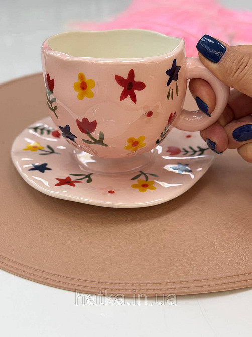 Чашка з блюдцем кераміка Olens "Квіткова рожева" 300 мл 8030-428 Київ - фото 2