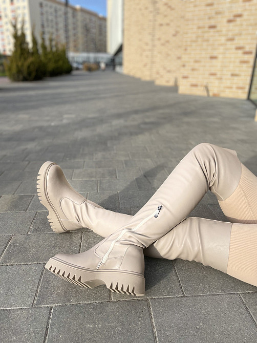 Ботфорти жіночі 1202 капучіно шкіра натуральна зима євро-хутро висота 56см обхват гомілки 34-36 Коломия - фото 3