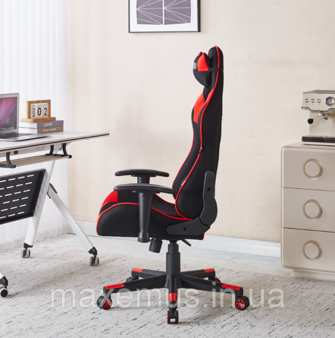 Кресло геймерское из ткани с регулировкой подлокотников B-142 компьютерное кресло для геймера черно-красное Мостиска - изображение 5