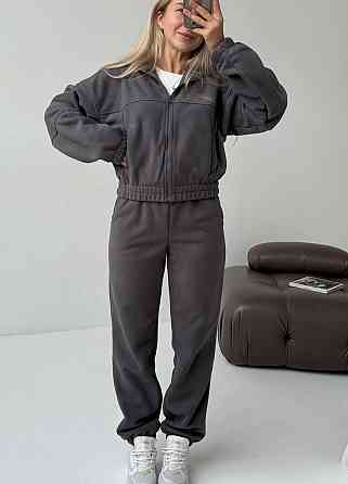 Женский повседневный теплый костюм на молнии с поларом флиса Графит, 46/48 Одесса