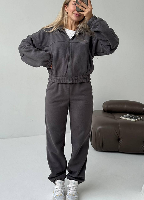 Женский повседневный теплый костюм на молнии с поларом флиса Графит, 46/48 Одесса - изображение 3