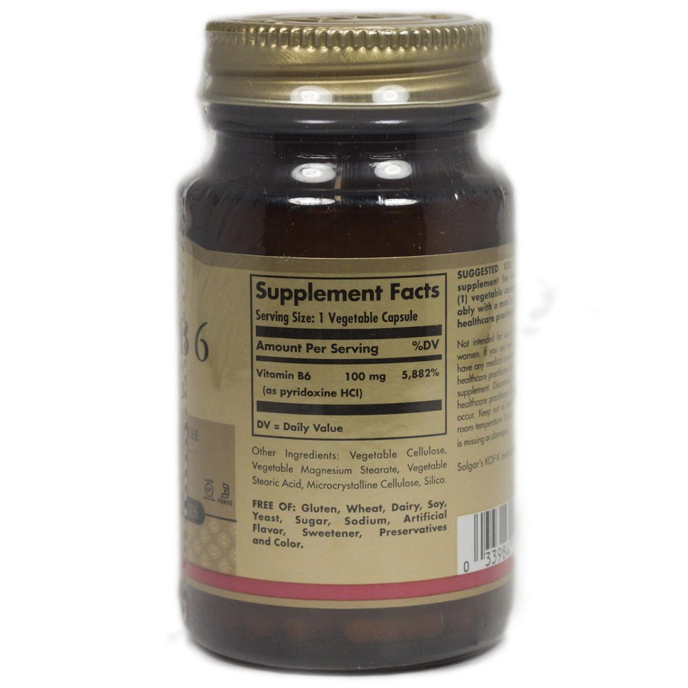 Вітамін В6 (піридоксин) Solgar Vitamin B6 100 мг 100 вег капс Київ - фото 2