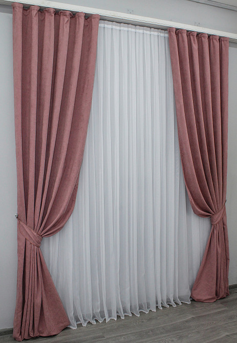 Комплект готових штор VR-Textil Мікровелюр SPARTA № 1094ш Пудровий 100х280 см 2 шт (31-909) Київ - фото 3