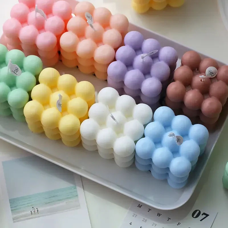 Свічка у формі бульбашковий куб у жовтому кольорі Кам'янець-Подільський - фото 2