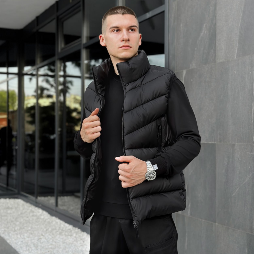Спортивний чоловічий жилет дутий безрукавка стильний жилет Pobedov Puffer чорний Одеса - фото 1