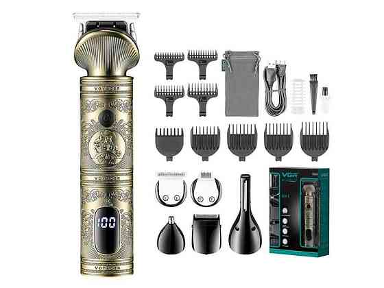 Машинка для пiдстригання 5Вт Акумулятор V-106 6 в 1, 14 насадок, LED Display ТМ VGR Київ
