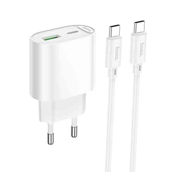 Мережевий зарядний пристрій з кабелем HOCO C109A(PD20W+QC3.0) Fighter PD20W+QC3.0 charger set(C to C) White Одеса