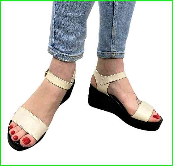 Жінки Сандалія Кожані Босоножки на Танкетці Платформа Білі Літні (розміри: 37) - 73-6 Дніпро