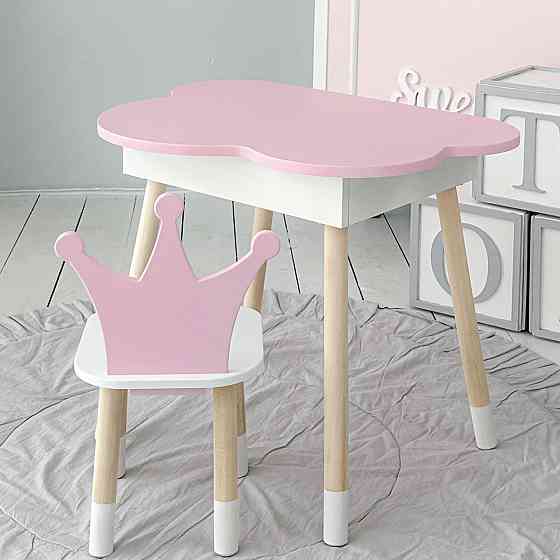 Новинка! Детский стол розовый тучка с нишей и стульчик корона розовая 93061 Киев
