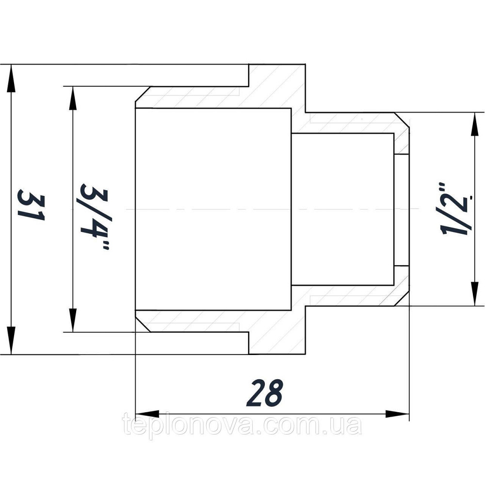 Ниппель редукционный 3/4″х1/2″НН никелированный под прокладку NN432G OPTIMUM Черновцы - изображение 3