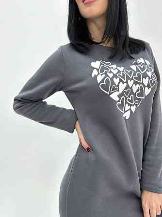 Теплое платье с принтом Romance батал 50-52, Графит Киев