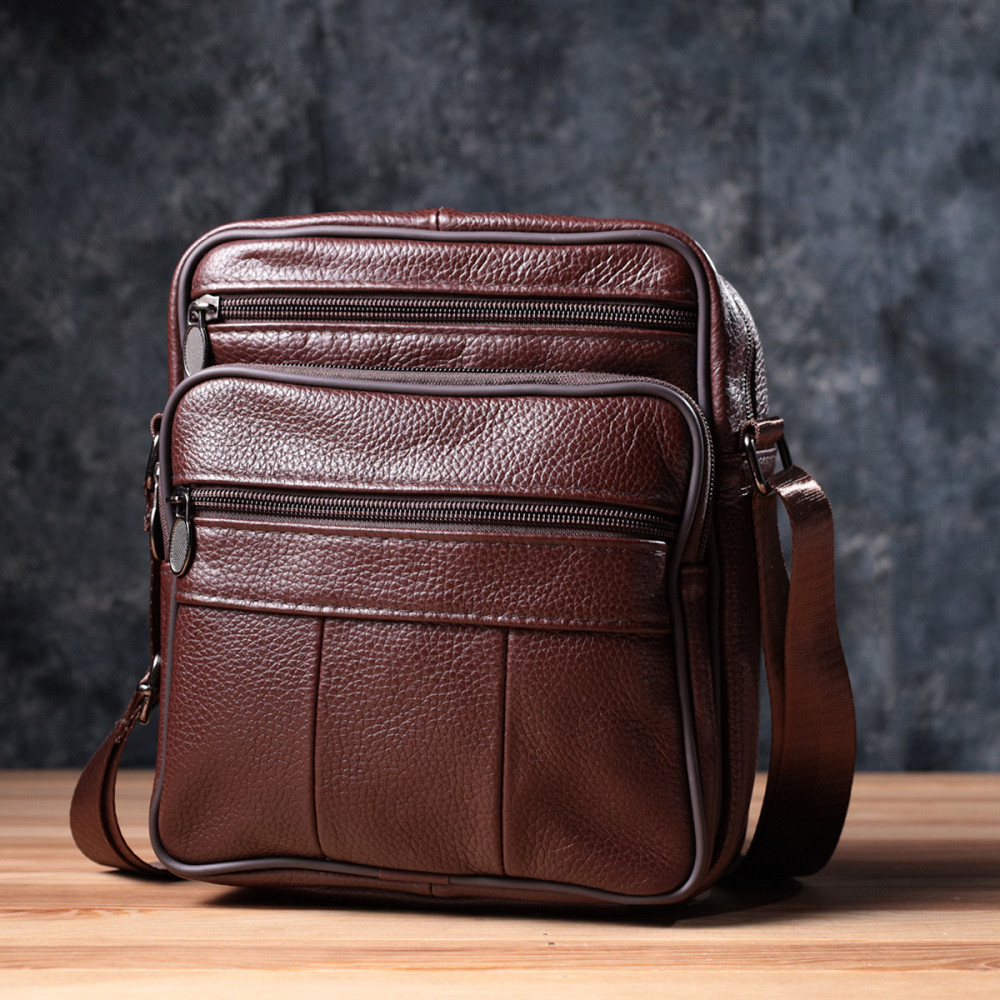 Зручна чоловіча сумка з натуральної шкіри 22858 Vintage Коричневий Київ - фото 10