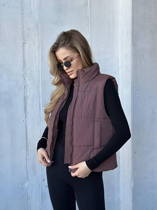 Жіноча тепла жилетка на блискавці плащівка емі на силіконі Шоколад, 42/44 Одеса - фото 4