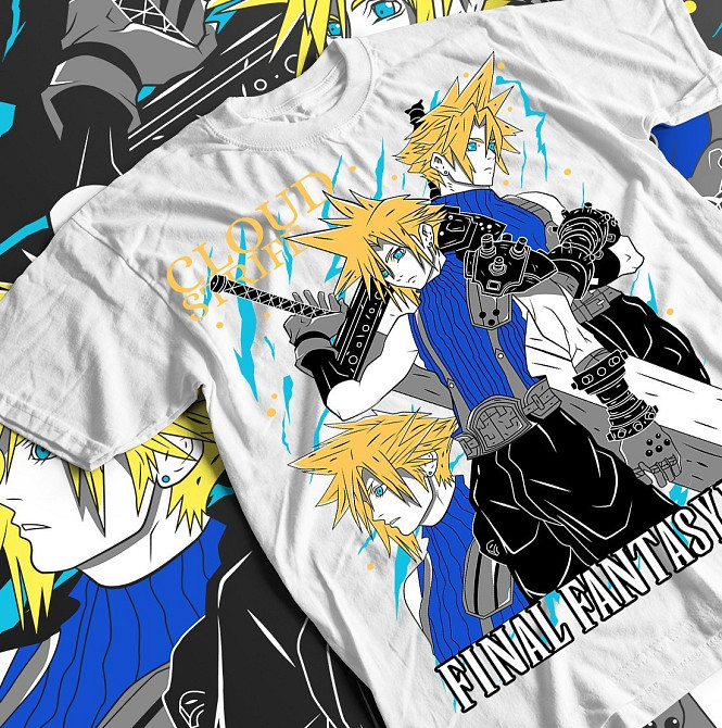 Футболка з аніме принтом Фінал Фантасй Фф Клоуд оверсайз (S/M/L) Чорний AnimeJ0308 Дніпро - фото 1