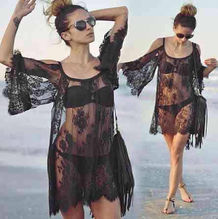 Туніка пляжна прозора мереживна жіноча чорний Київ