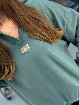 Женское теплое худи с вырезом коттоновый трикотаж на меху Бирюза, 50/52 Одесса