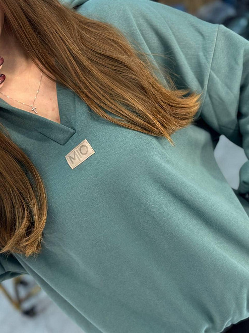 Женское теплое худи с вырезом коттоновый трикотаж на меху Бирюза, 50/52 Одесса - изображение 2