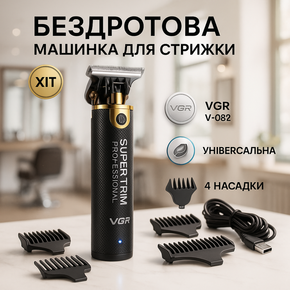 Триммер для стрижки волос с нержавеющими лезвиями VGR V-082, Беспроводной триммер для стрижки волос HD-67 Львов - изображение 20